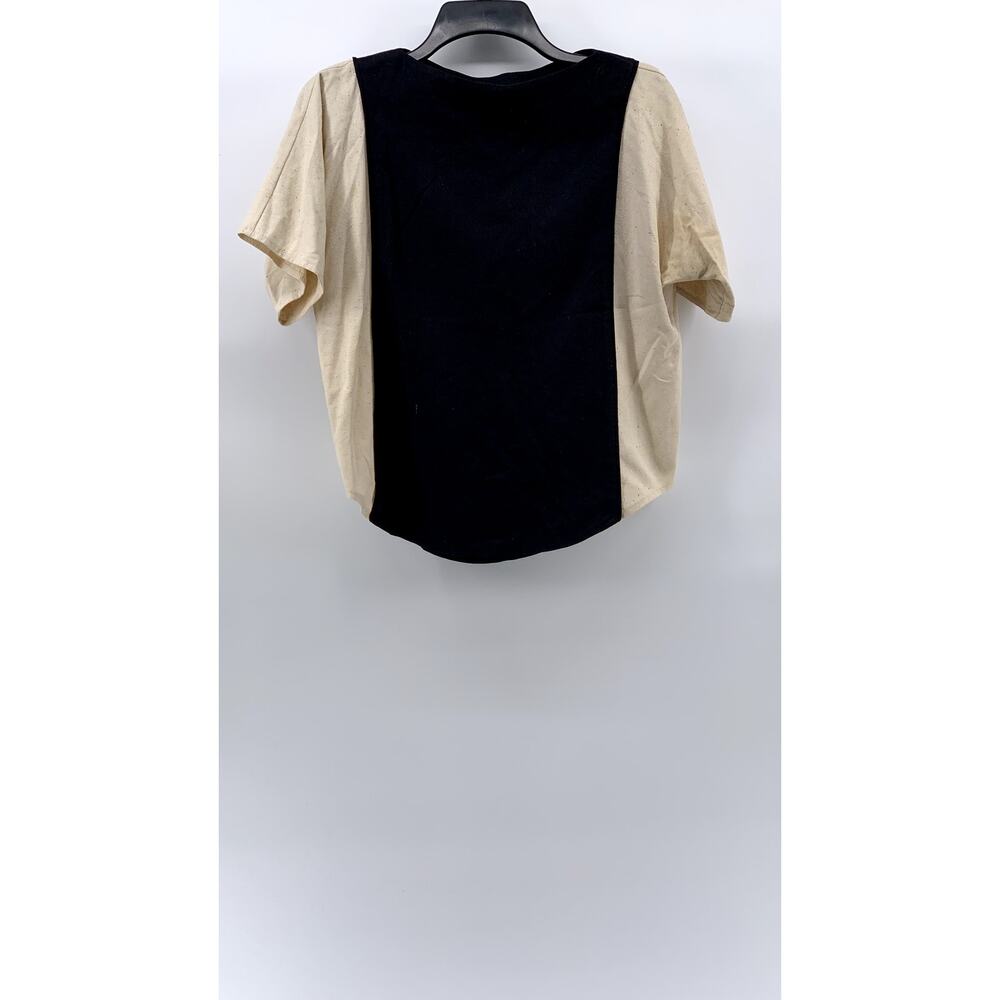 SNAZZIE Women's Black-Beige Color Block Short Sleeve Boat-Neck Top SZ S